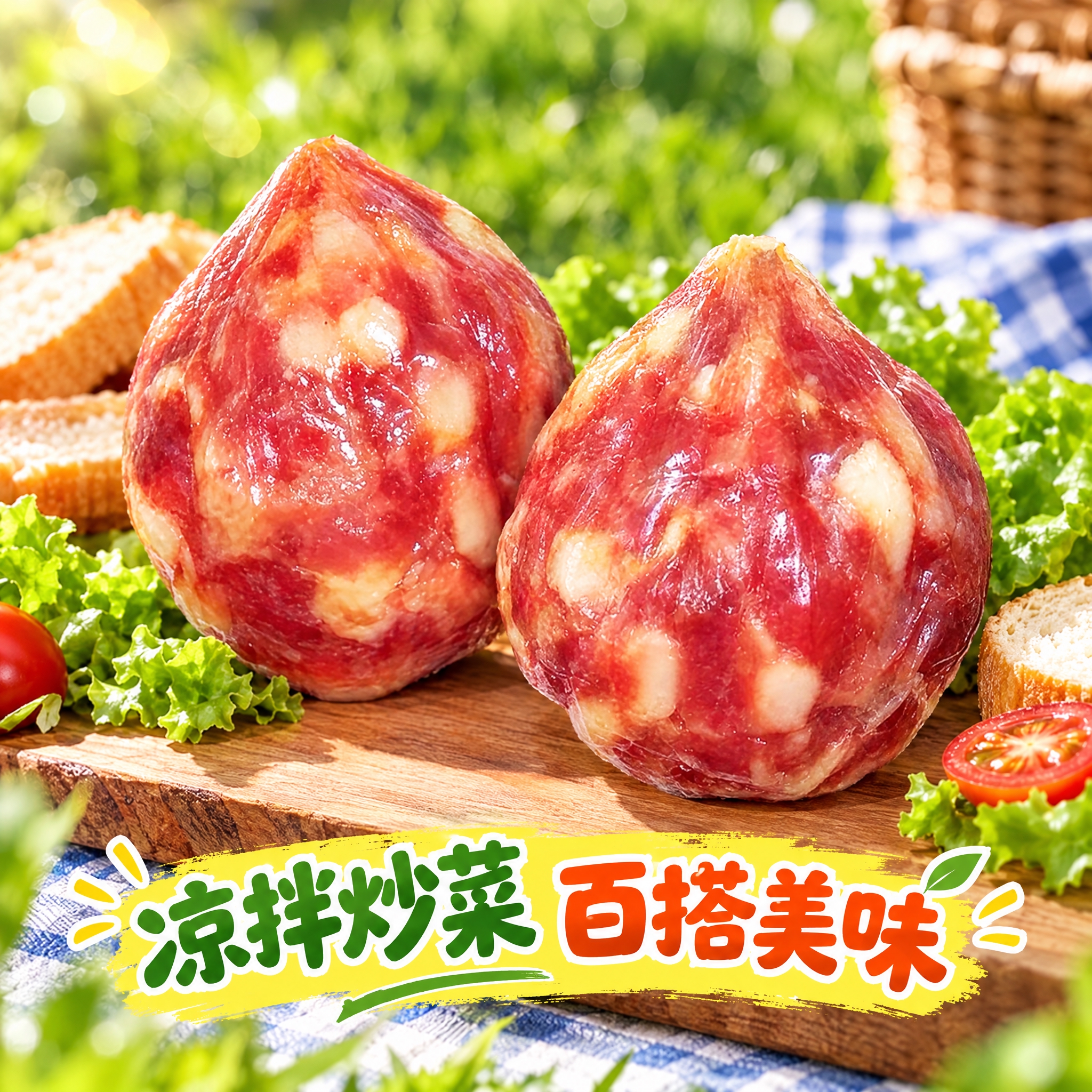 香肚电商详情图，1:1正方形构图，香肚产品占据画面大面积，保持… - 图片创意预览