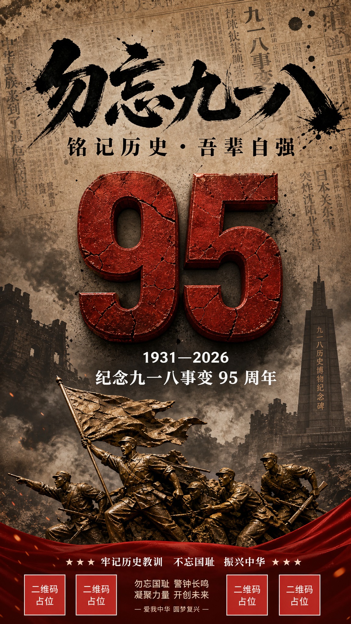 竖版纪念海报，构图居中稳定，平面海报设计，历史纪录片质感，庄严… - 图片创意预览