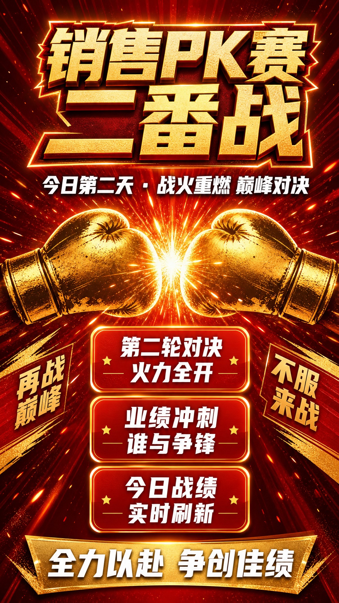 一张销售PK赛二番战活动海报，竖版9:16比例，热血竞技风格。… - 图片创意预览