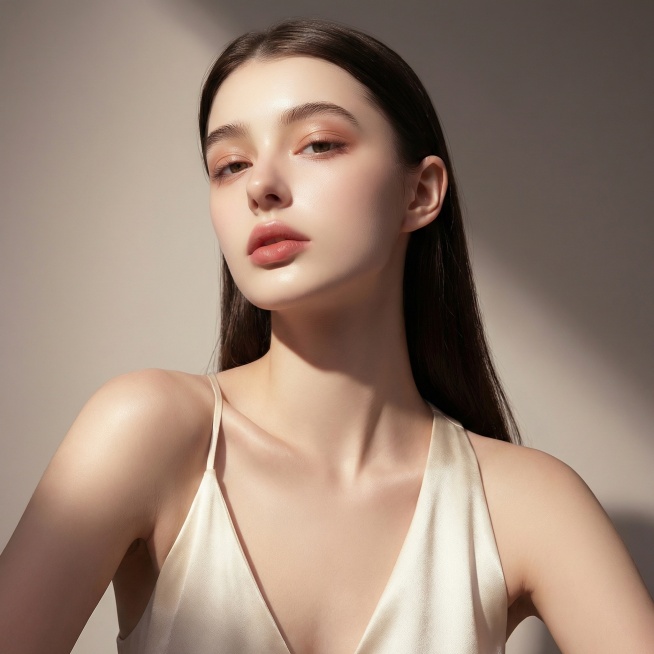 以原图风格延伸图中女生的肩部和身体部分，保持光影和质感一致，延续自然柔和的光影效果和细腻的皮肤质感预览效果