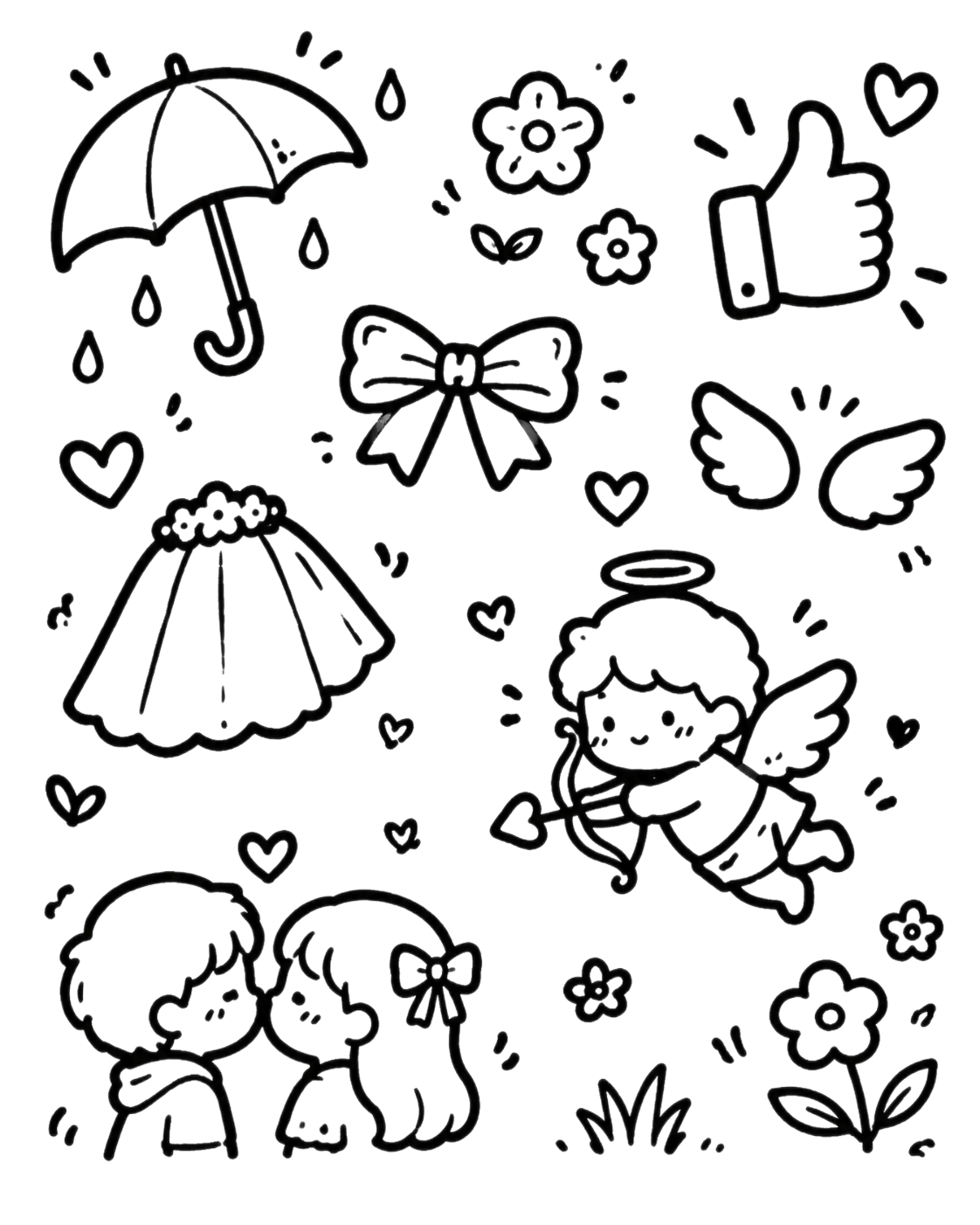 参考图中的黑白简笔画风格，粗线条手绘涂鸦风，可爱治愈系，白色背… - 图片创意预览