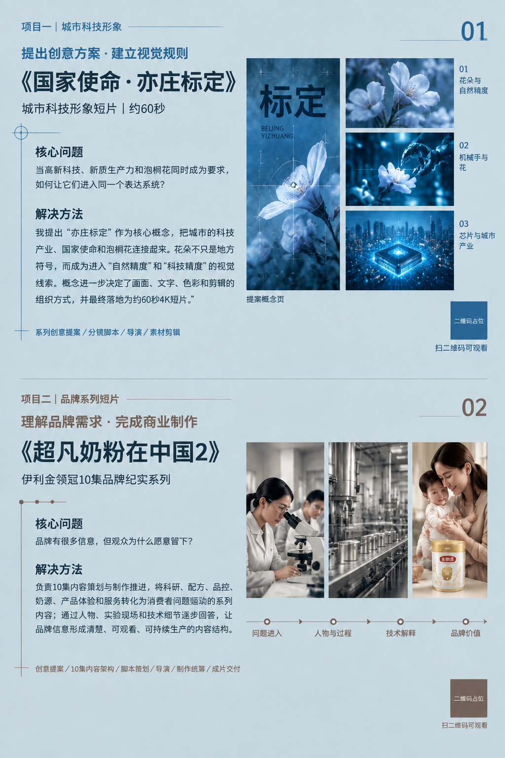 电影导演简历项目页，A4竖版，雾灰蓝纸张背景，清晰通透不发雾，… - 图片创意预览