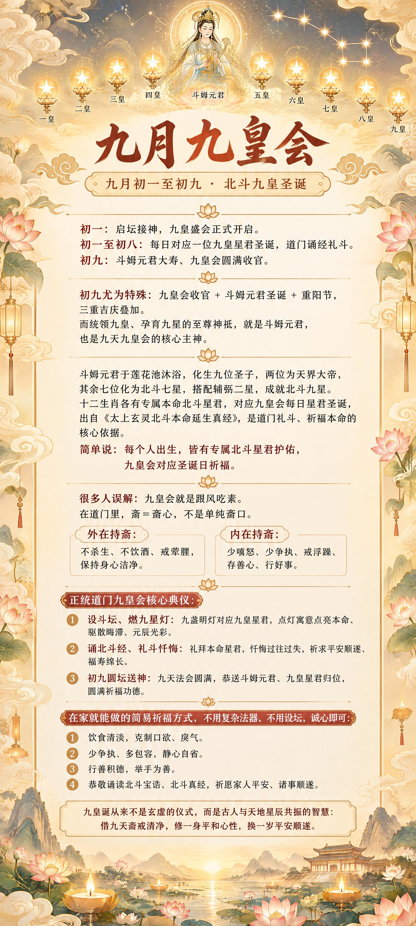 生成一张九皇会主题的竖版长图海报，国风插画，暖色柔和色调，暖米… - 图片创意预览