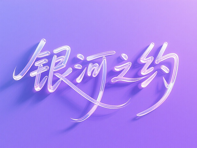 3d渲染玻璃透明质感，手写文字“银河之约”，紫色背景，画面通透明亮，柔和的光线，多巴胺配色，栩栩如生，明亮，艺术，高清