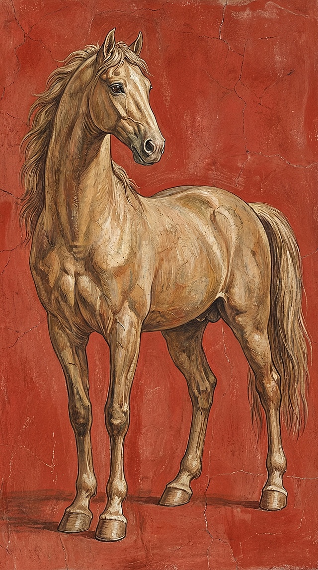 复古感与古典感交织，厚涂风结合油画质感，岩彩肌理勾勒出优雅骏马，欧洲宫廷艺术风格尽显文艺气息。