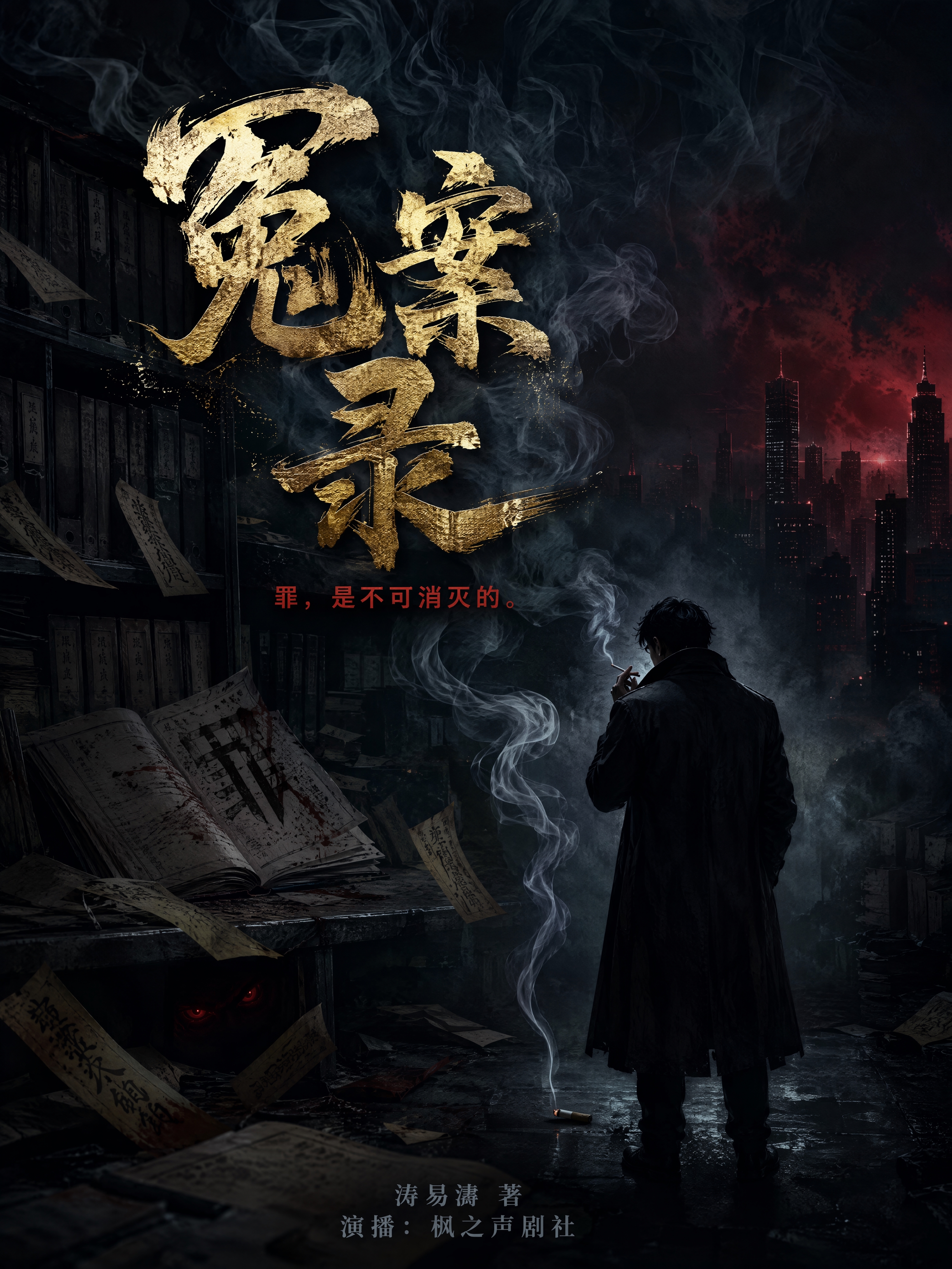 悬疑探案小说封面设计，深色基调压抑神秘氛围。左侧若隐若现的警局… - 图片创意预览