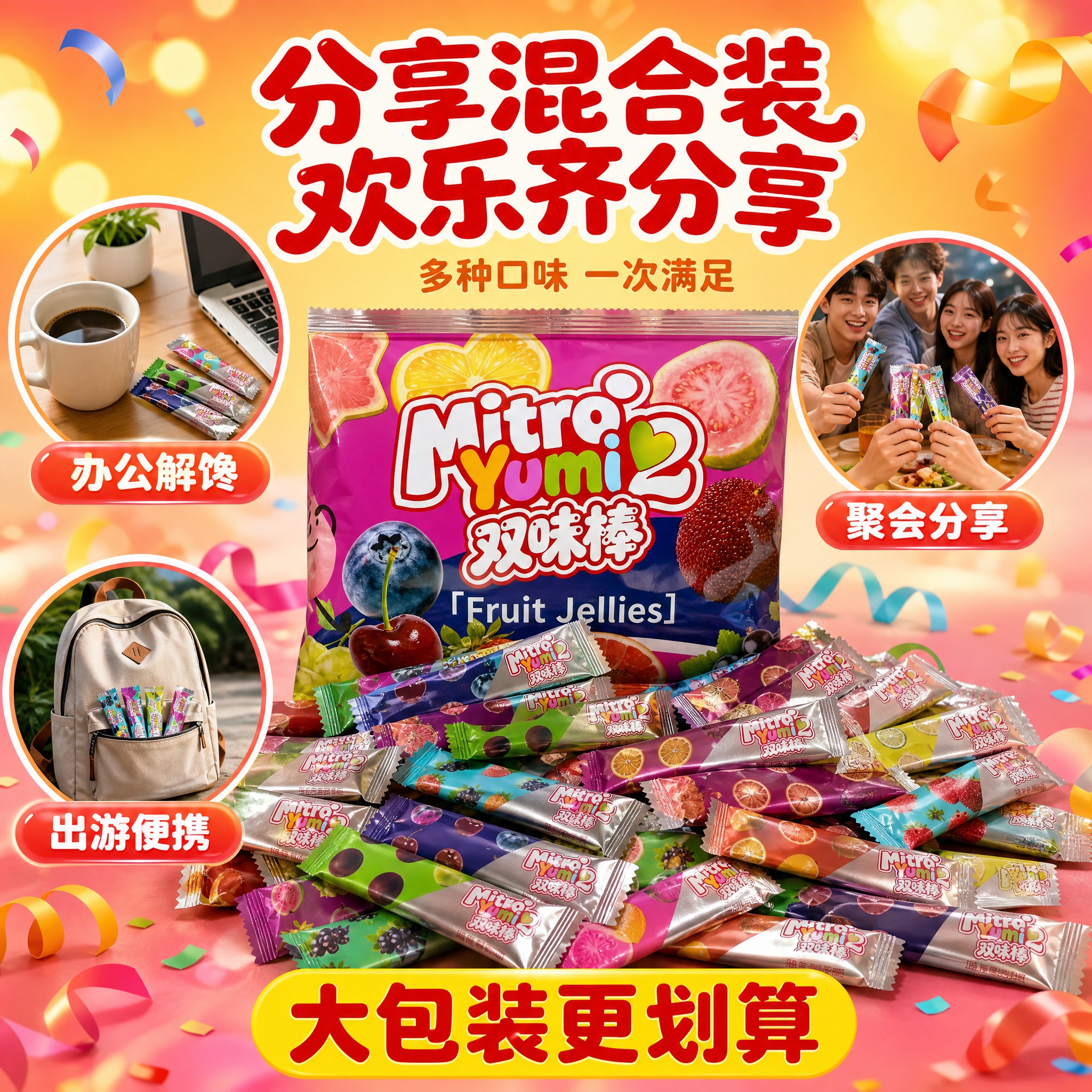 [主图-6] 分享装与多场景适用图，核心任务是展示双味棒分享混… - 图片创意预览