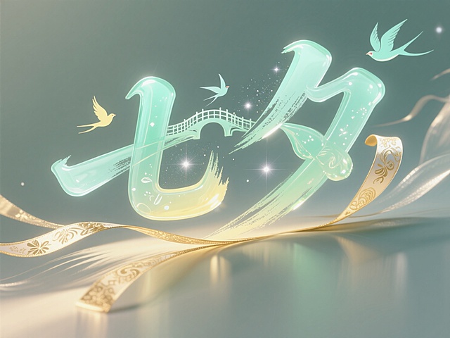 梦幻插画风，清新液态大字设计，飞鸟与桥点缀，节日氛围浓厚。