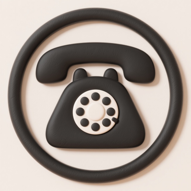 一个卡通风格的电话图标，由黑色的老式电话听筒图案和圆形外框组成，线条简洁流畅，采用纯黑白配色，图案居中对称，整体呈现出简约、清晰、易识别的设计感，适合作为通讯相关的标识使用。预览效果