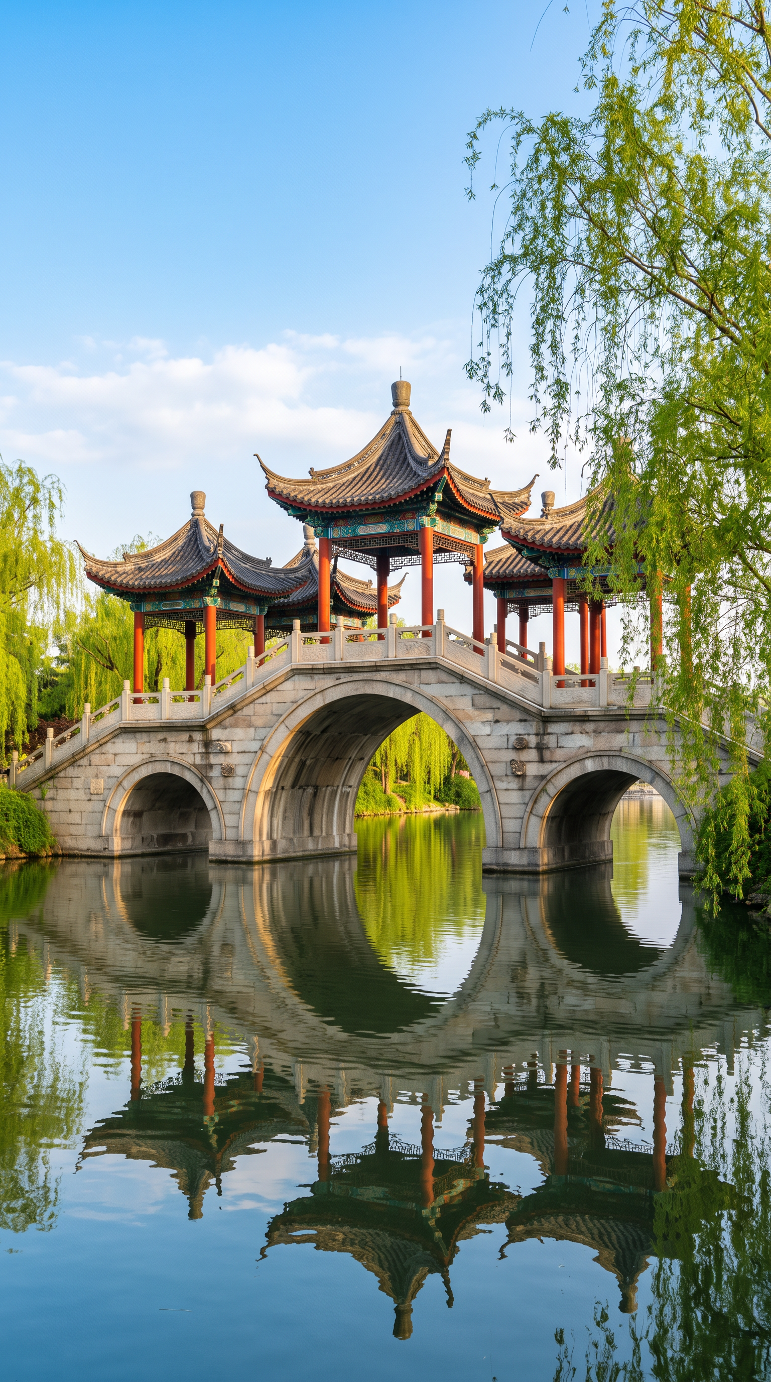 扬州瘦西湖五亭桥特写，竖版构图，地标建筑占据画面主体，五亭桥近… - 图片创意预览