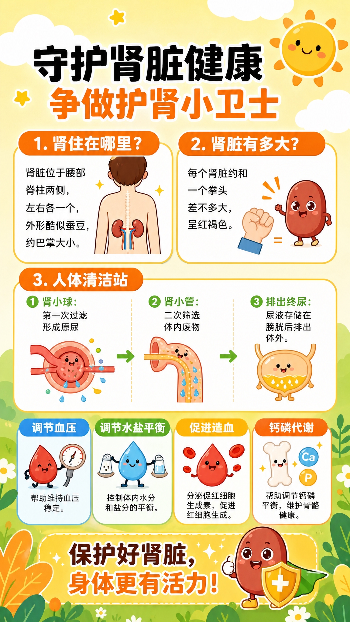 肾脏健康科普海报，竖版9:16，可爱卡通风格，青少年向。背景换… - 图片创意预览