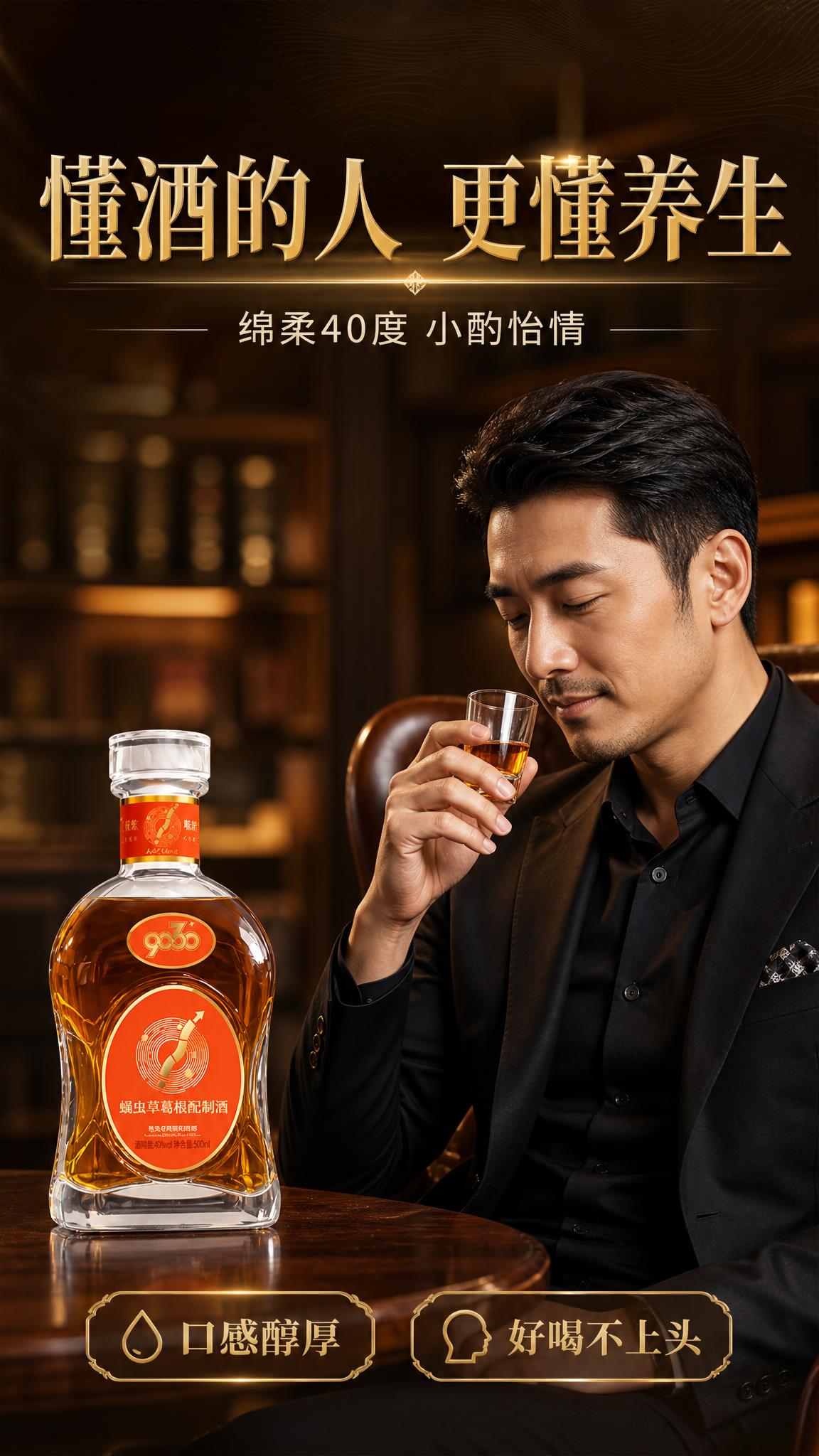 [商品] 使用【图1】9060蛹虫草葛根配制酒，酒瓶置于画面左… - 图片创意预览