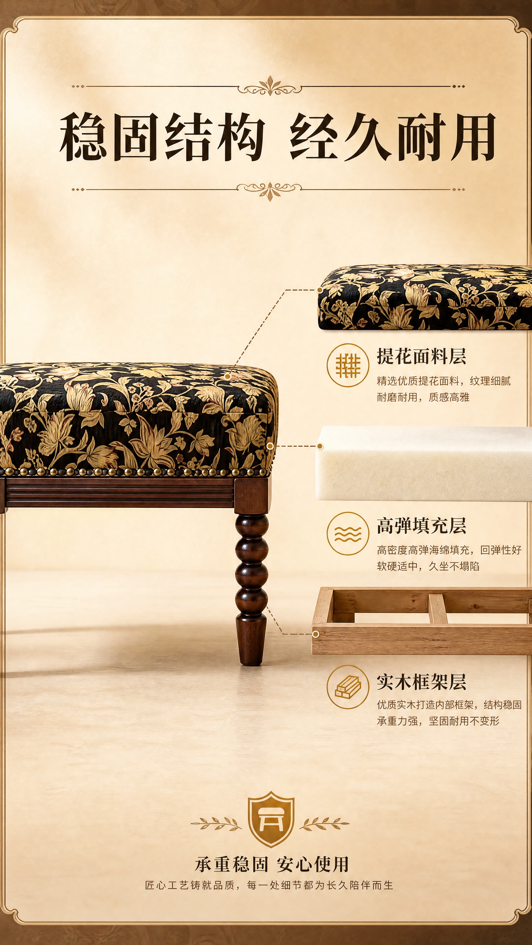 [商品] 使用【图1】美式古典布艺脚踏凳；商品处理：保留黑底金… - 图片创意预览