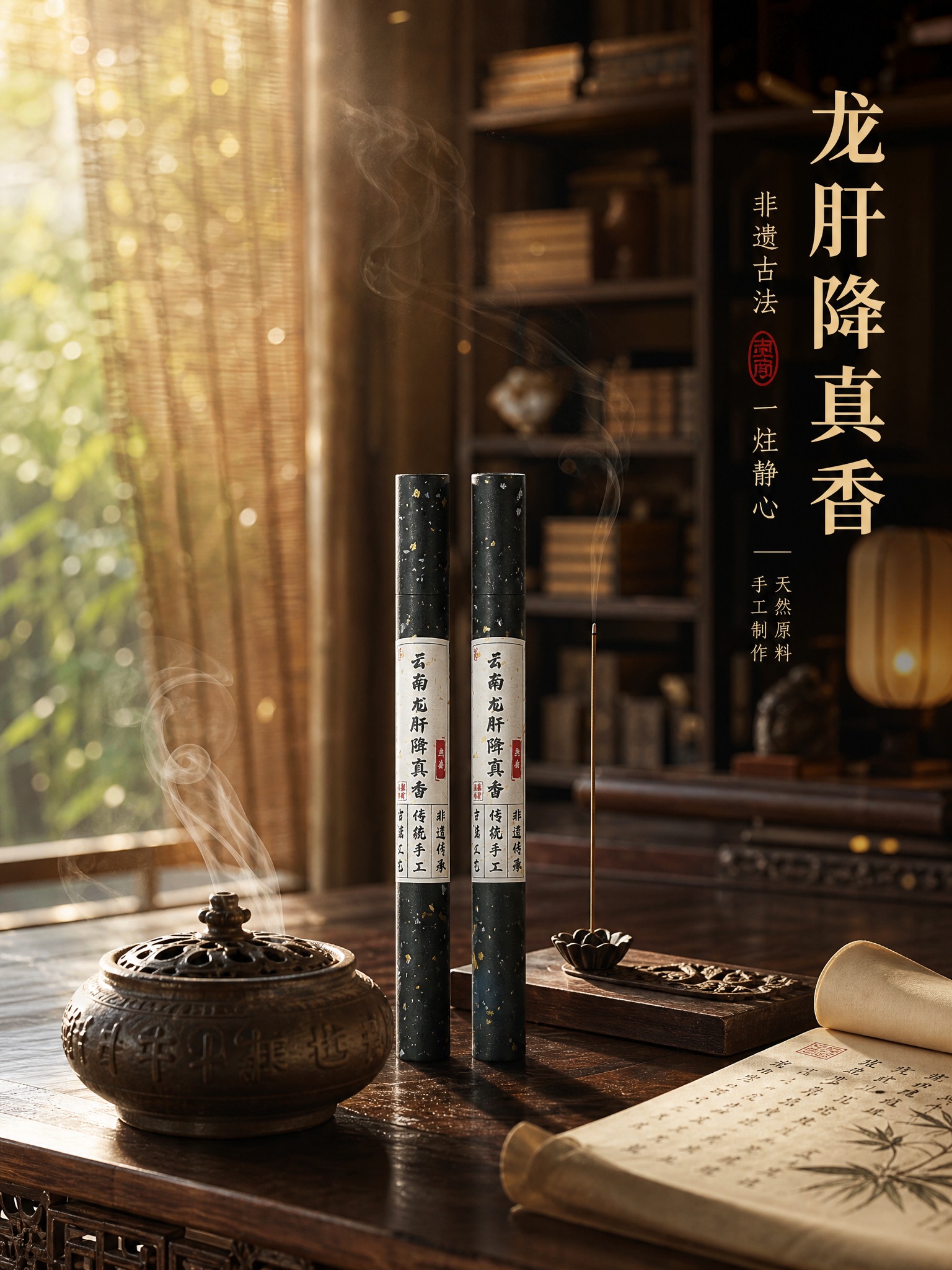 [详情页-1] 云南龙肝降真香手工线香 氛围头图 新中式禅意空… - 图片创意预览