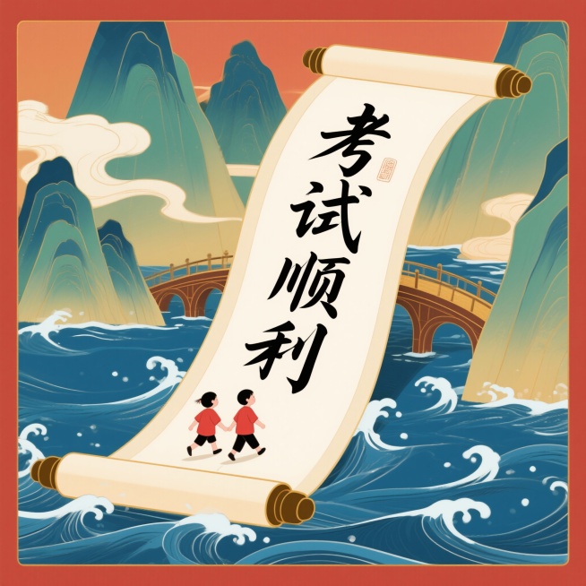 卷轴中间的字改成考试顺利 不要老夫子 不要帆船预览效果
