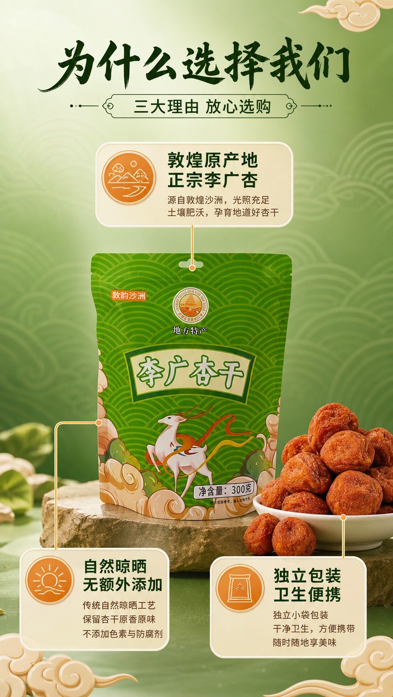 [商品] 使用【图4】敦韵沙洲李广杏干正面包装图 + 【图5】… - 图片创意预览