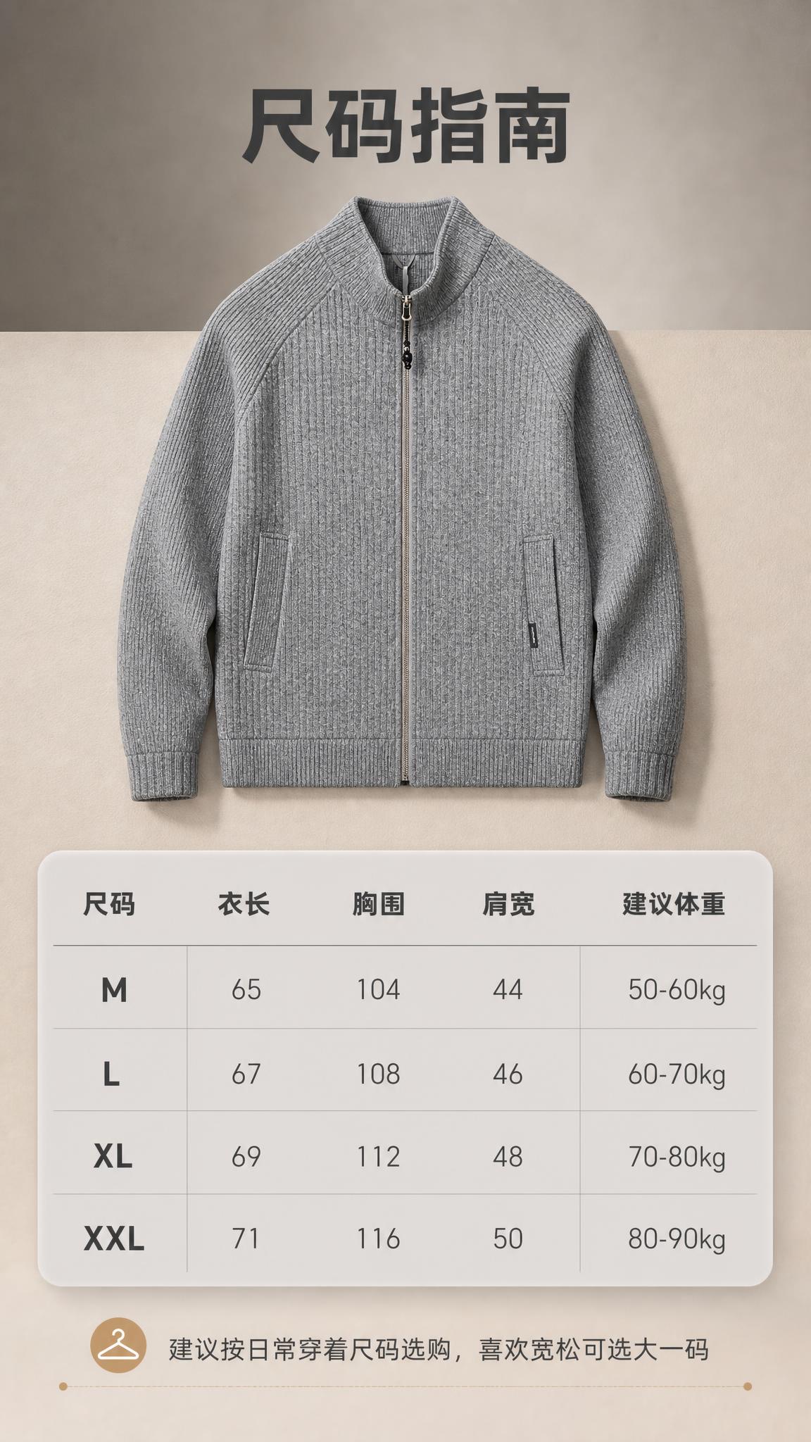 [商品] 使用【图1】男士灰色立领针织拉链开衫外套；商品处理：… - 图片创意预览