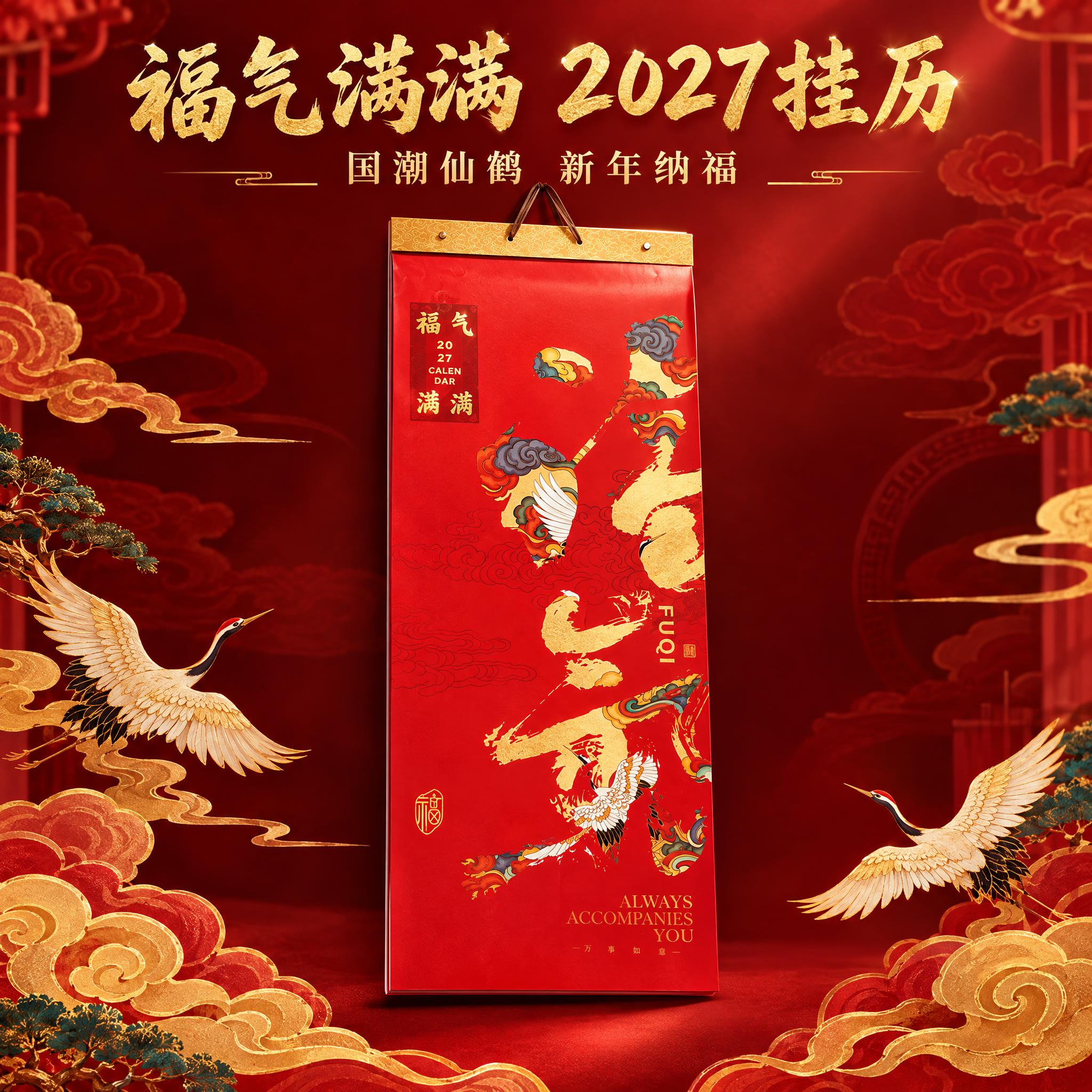 [主图-1] 产品首图，福气满满款红色长条挂历单独展示，高端新… - 图片创意预览