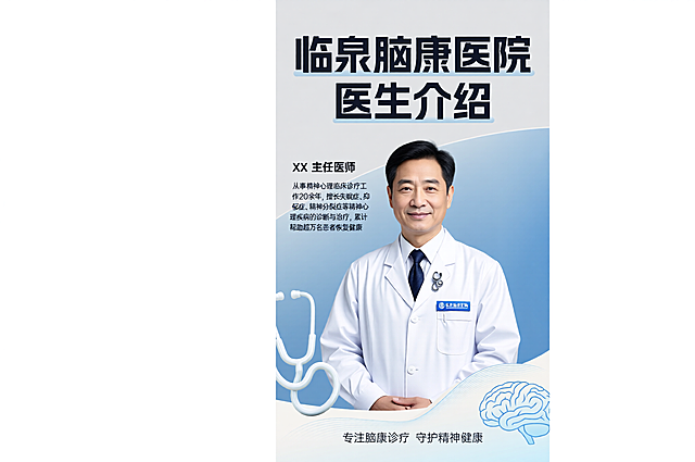 临泉脑康医院医生介绍海报，专业医疗风格，展示医生专业形象，包含"临泉脑康医院 医生介绍"文案