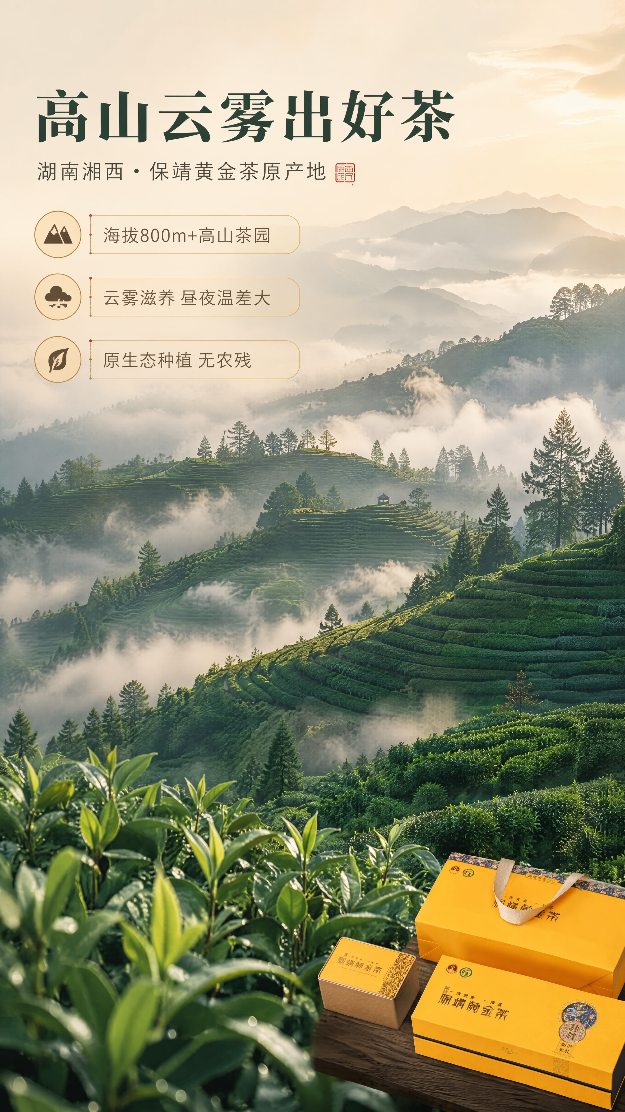 [商品] 使用【图2】保靖黄金茶黄色礼盒（含手提袋、小罐）作为… - 图片创意预览