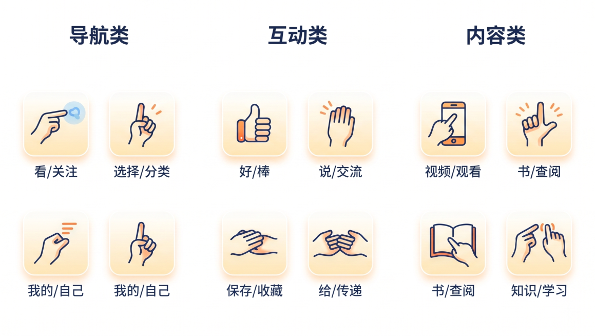 将背景修改为纯白色，保持手语图标的排版、内容和原有简约风格不变预览效果