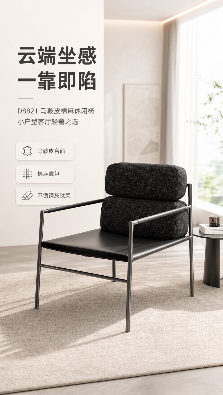 [商品] 使用【图1】D8821 黑色休闲椅；保留整体结构：细… - 图片创意预览