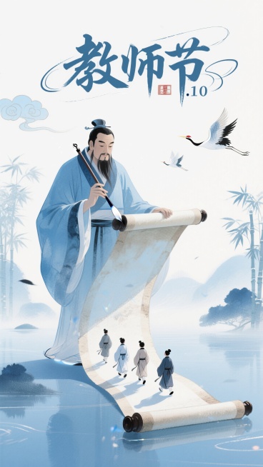 混合细腻彩铅质感，蓝青色为主色调。大师级排版设计，字体标志"教师节"，装饰日期：“9.10”；创意字体设计。线条流畅且富有艺术感，将字体进行抽象变形，创造出独特的节奏和动感，给人以强烈的视觉冲击。流畅预览效果