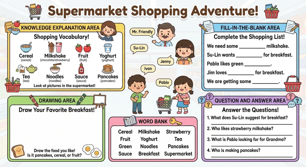 Create a children's English interactive exercise poster for lower primary school based on the superm预览效果