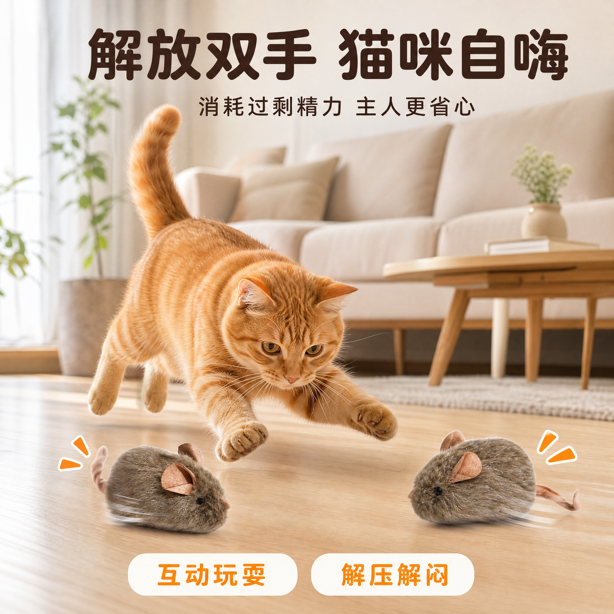 [主图-4] 仿真老鼠造型自动逗猫玩具 使用场景 消耗精力 解… - 图片创意预览