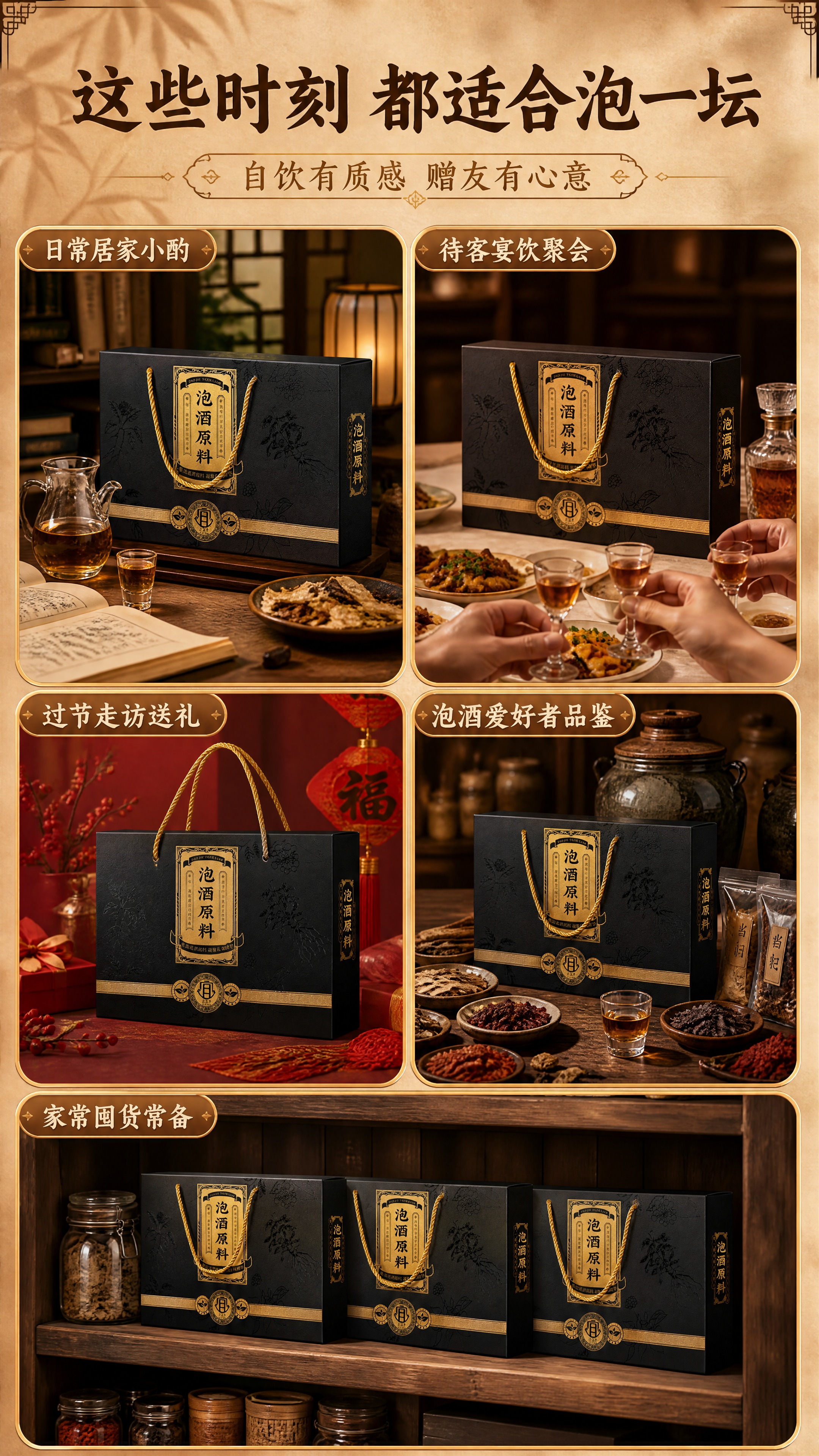 [商品] 使用【图2】黑色烫金泡酒原料礼盒；保留礼盒的黑色底、… - 图片创意预览