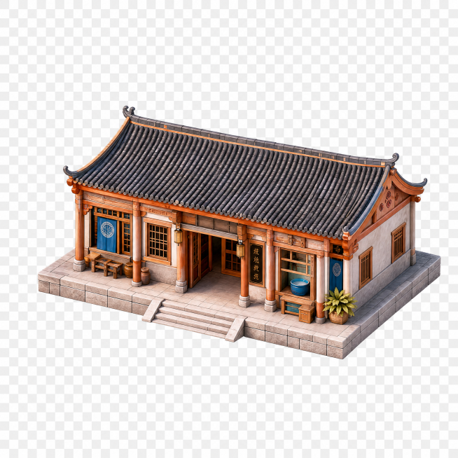 单独截取08号的古建筑，保留完整建筑，背景透明，导出为png免扣元素预览效果