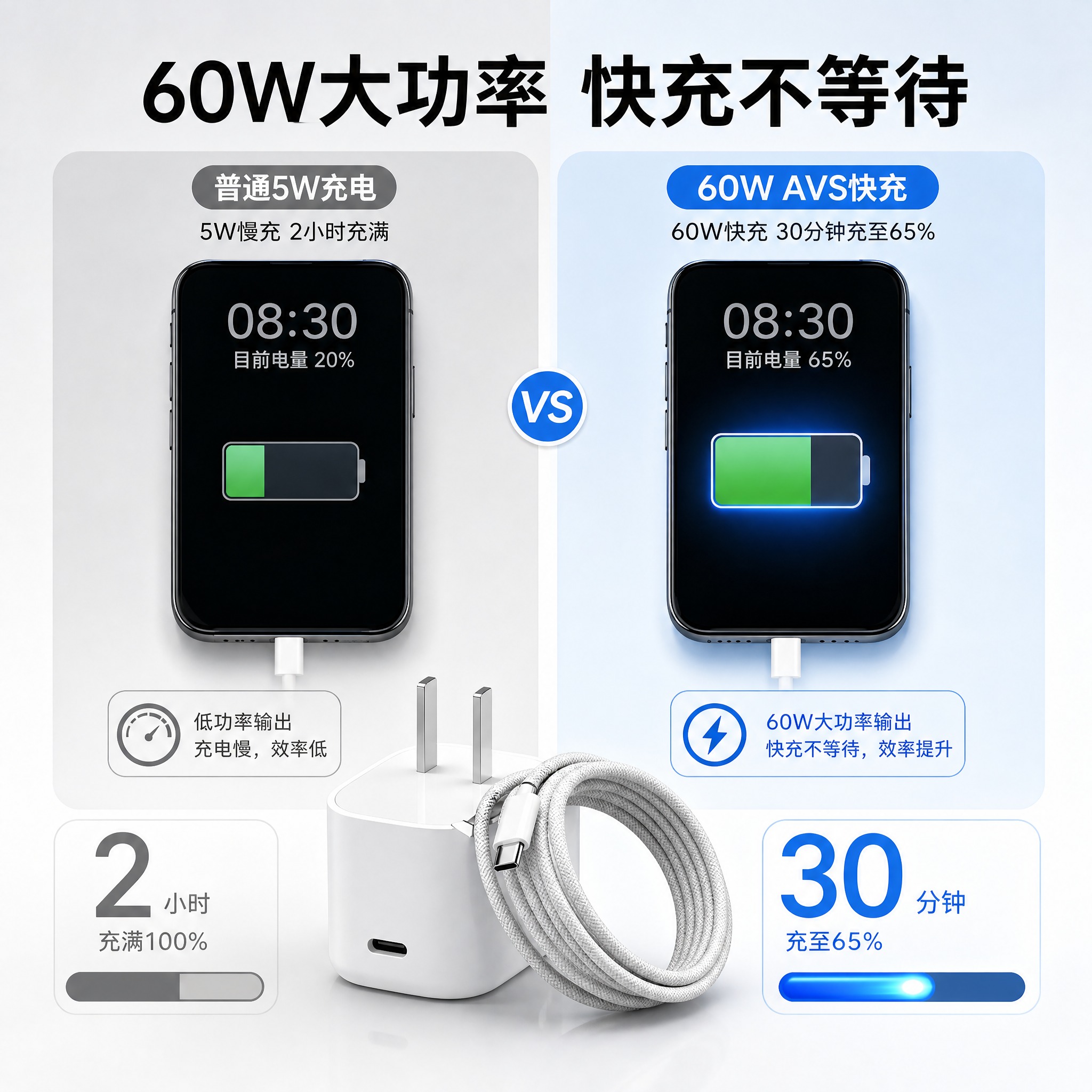 [主图-2] 60W AVS快充充电器套装 核心价值图 快充速… - 图片创意预览