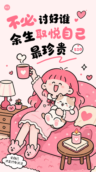 520好好爱自己单身励志语录手机海报预览效果