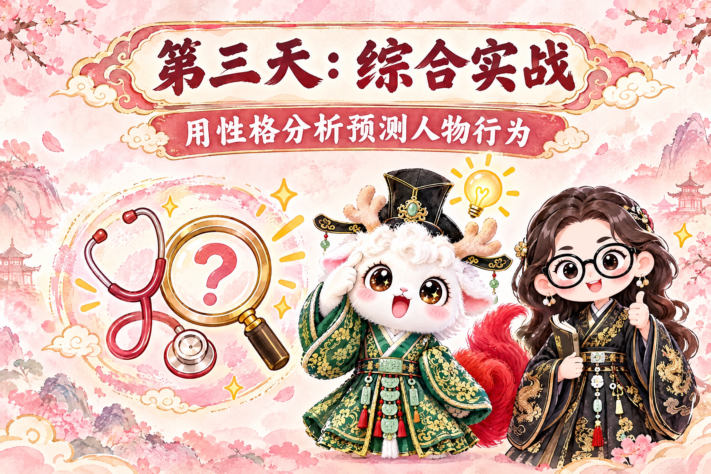 横版6寸比例的课程标题页设计，大标题为"第三天：综合实战"，副… - 图片创意预览