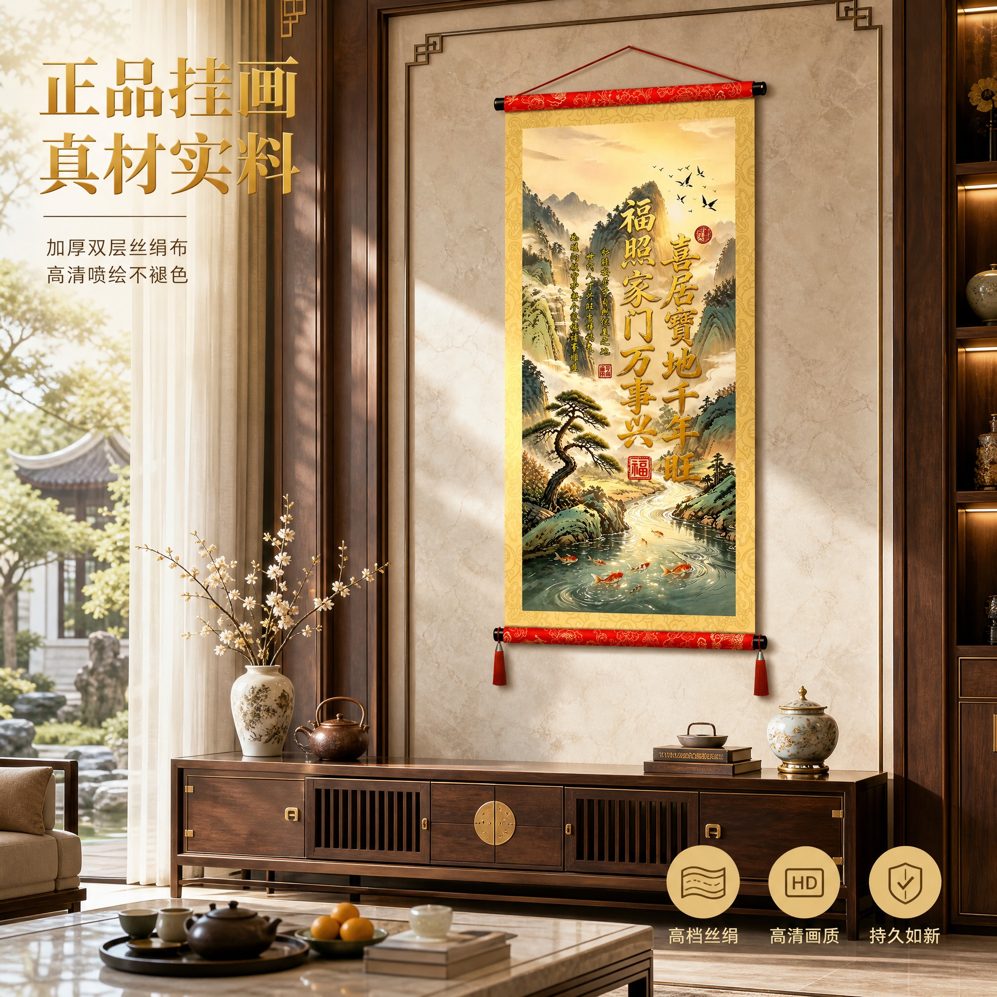 [主图-1] 正品山水福字卷轴挂画 豪华客厅空间氛围英雄图 唯… - 图片创意预览