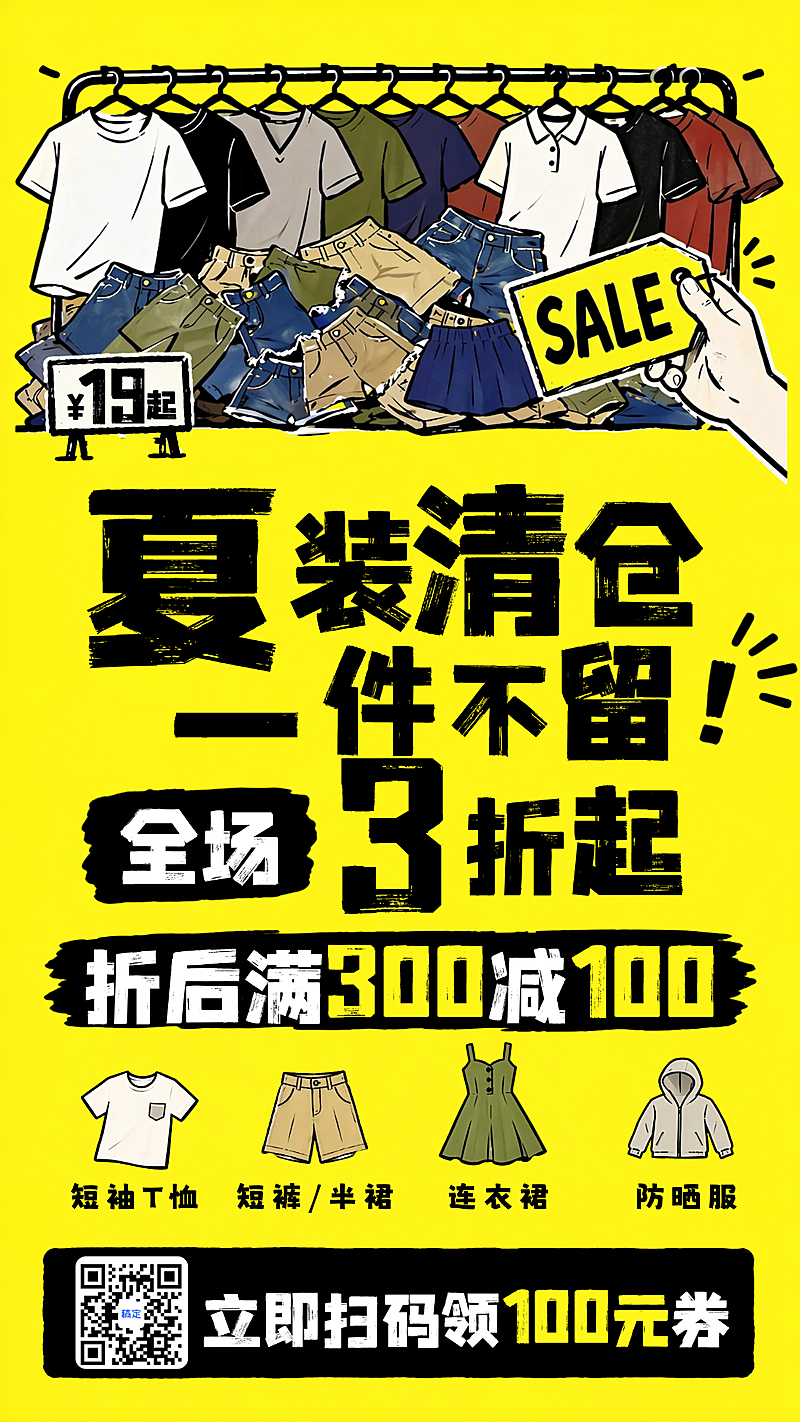 夏装服饰短袖短裙防晒服清仓活动手机海报