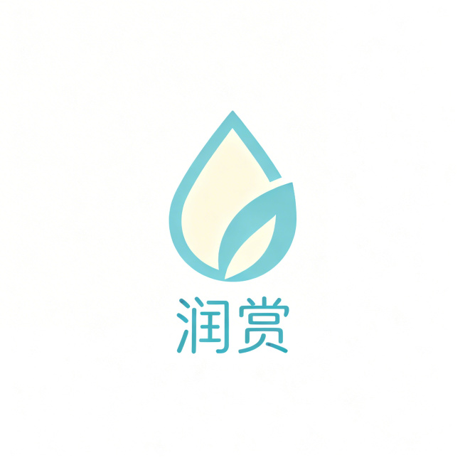 洗护家清行业店铺标志设计，店铺名称为"润赏"，简约现代风格，干净清爽的配色，体现清洁洗护的自然纯净感，logo设计适合电商店铺使用预览效果