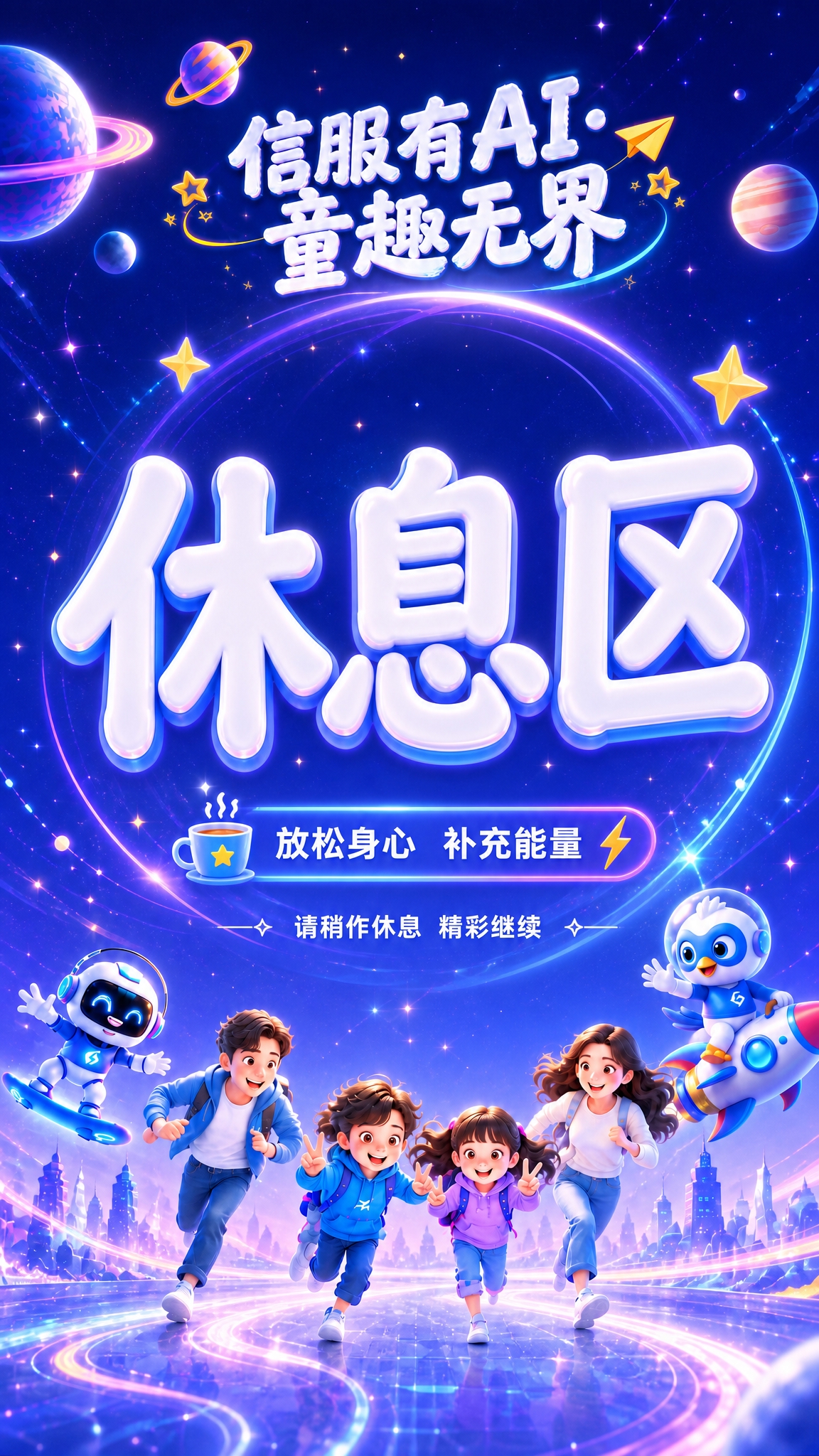 基于参考主KV的蓝紫色宇宙星空风格，生成竖版指引牌海报。保留参… - 图片创意预览