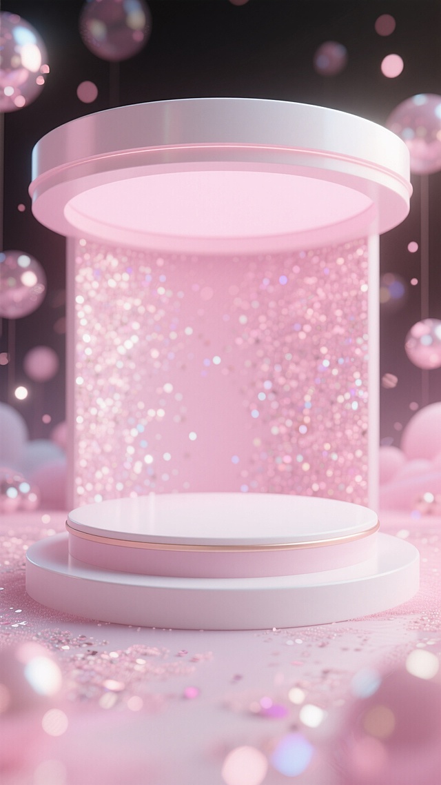 梦幻粉色软3D风，甜美粒子环绕，浪漫节日氛围。