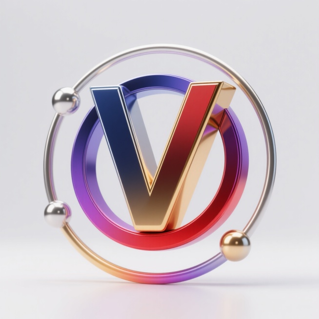 3D渲染风格的会员主题元素，白色背景，巨大醒目的立体字母“V”作为主体，采用不同配色方案（如深邃蓝、科技银、优雅紫、活力红、尊贵金），字母表面呈现高光泽金属质感，具有清晰锐利的边缘和细腻的反光高光效果，环绕字母的金属环设计为不同样式（如单环、双环交错、带装饰球体的环、渐变色彩环），整体构图简洁大气，光影效果突出立体感和材质感，符合会员标识的高端、专属视觉传达需求。预览效果