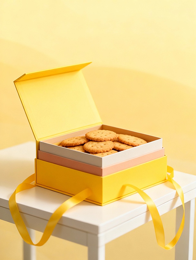 扁平风与轻拟物结合，柔和黄调传递清新甜蜜感，简约包装呼应舒适温馨氛围，塑料质感增强现代设计感，适配节日馈赠场景。