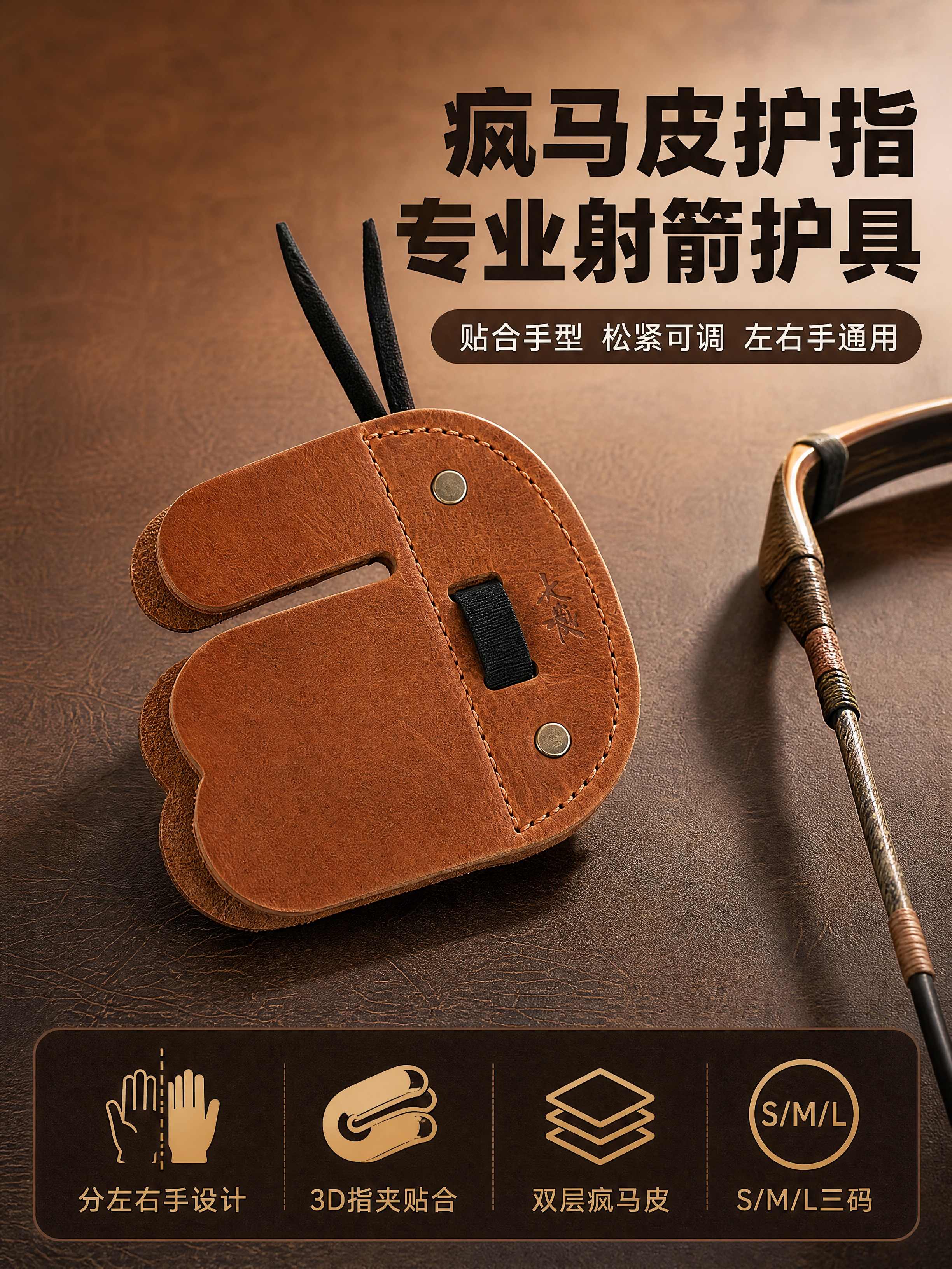 [商品] 使用【图4】棕色疯马皮托腮护指（射箭护指）；保留双层… - 图片创意预览