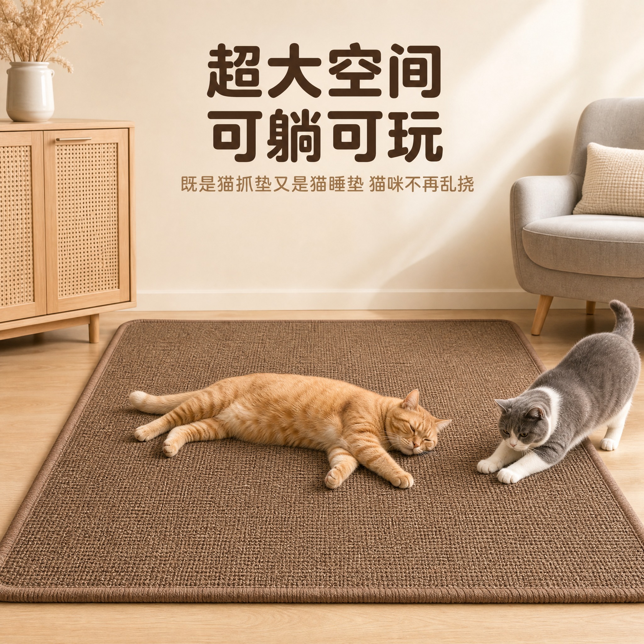 [主图-2] 核心亮点 超大空间可躺可玩 既是猫抓垫又是猫睡垫… - 图片创意预览