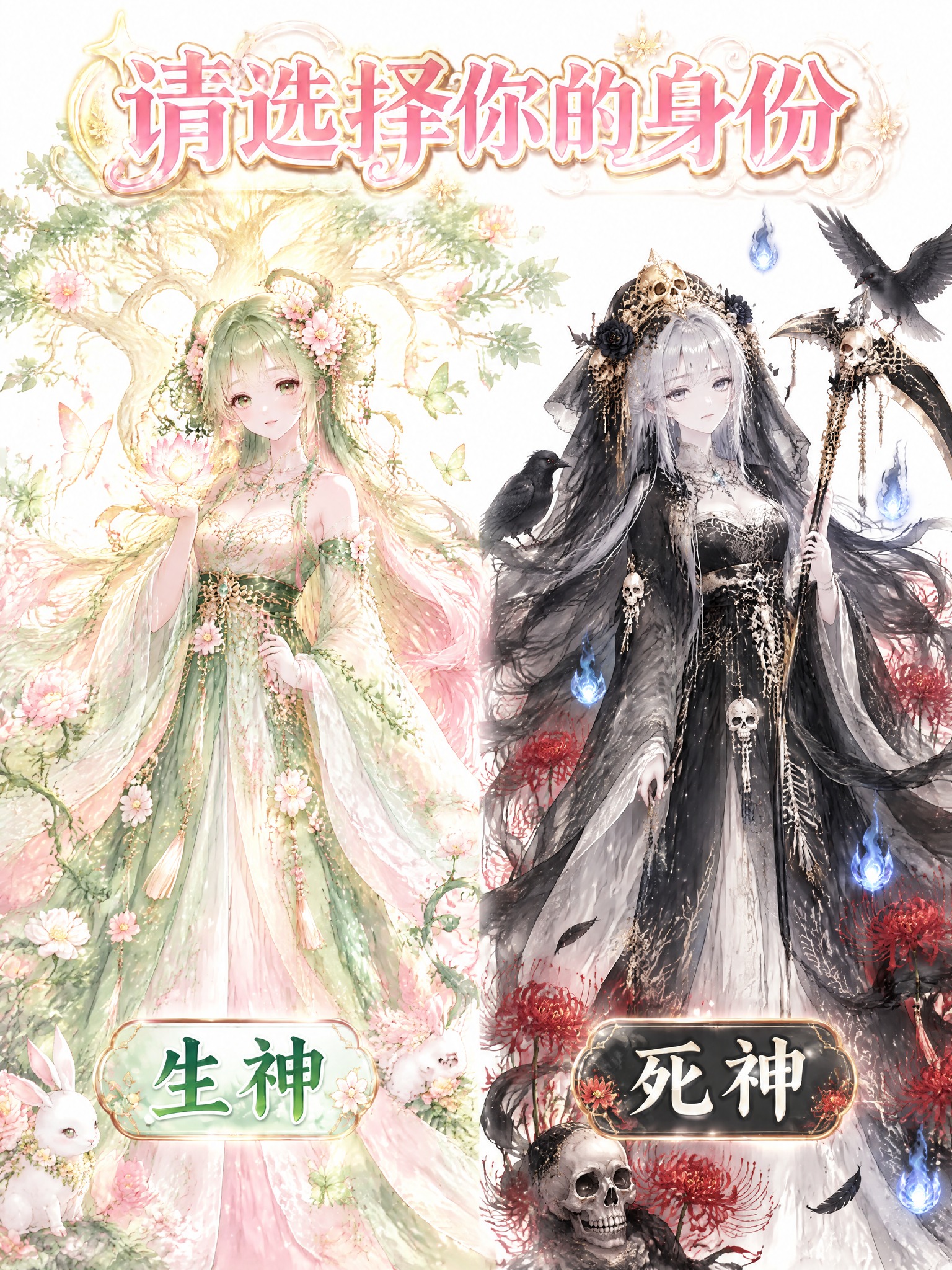参考图的画风和构图，左侧角色替换为生神万物之母，右侧角色替换为… - 图片创意预览