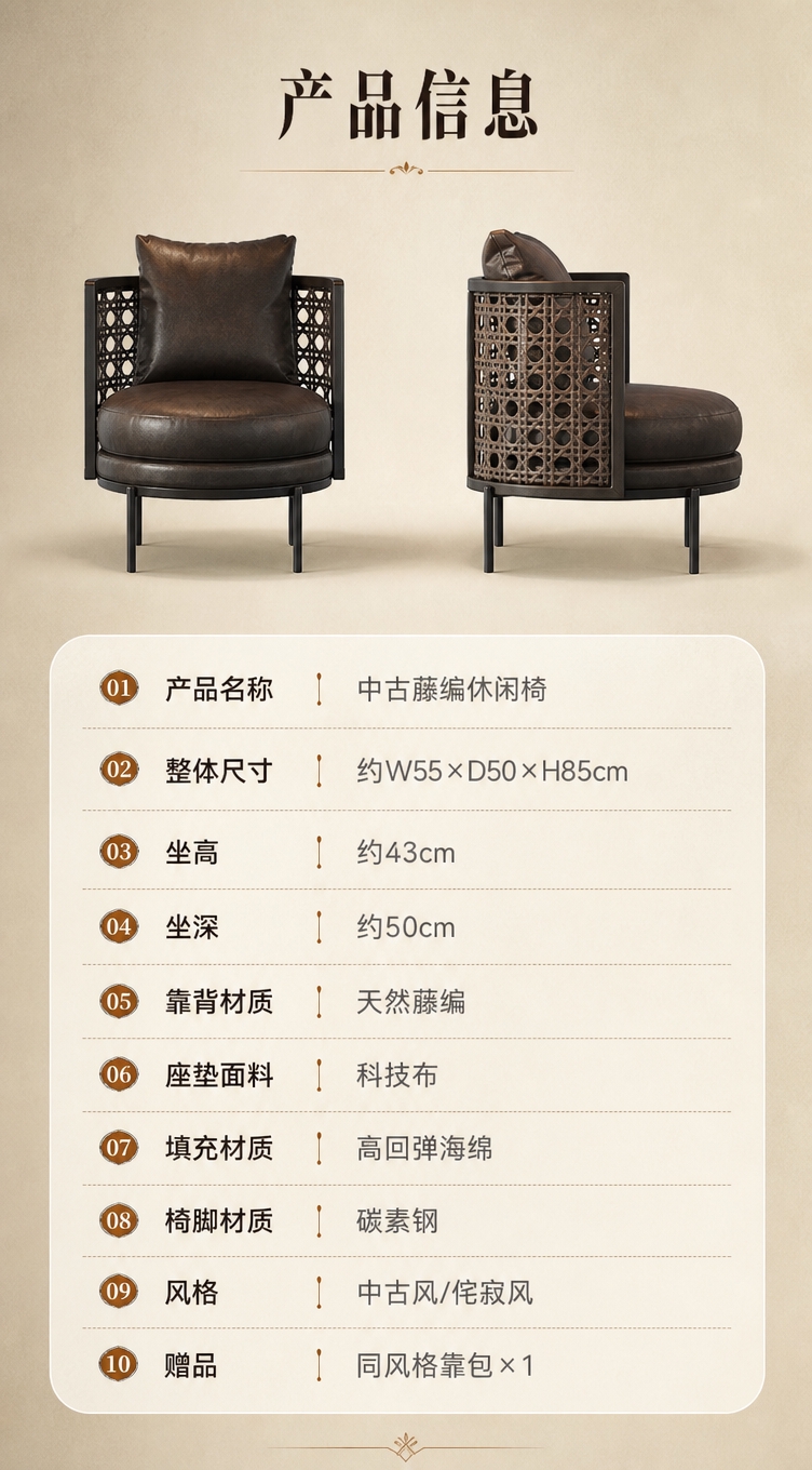 [商品] 使用【图1】深棕色藤编靠背休闲椅；保留藤编靠背、扶手… - 图片创意预览
