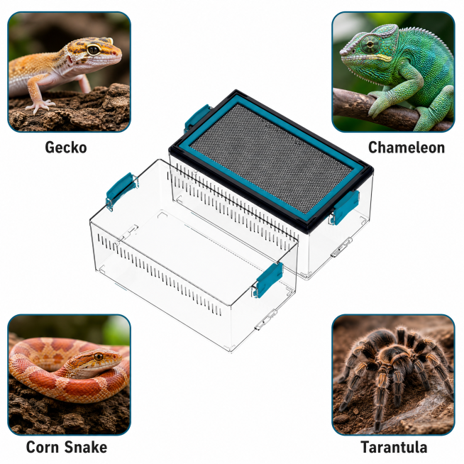 [Main Picture 7] Applicable species display of acrylic reptile feeder. The product is in the center,预览效果
