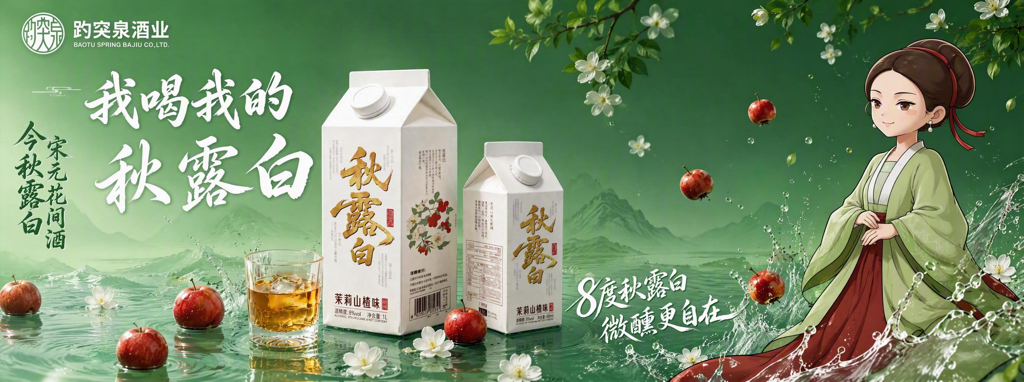 基于这张秋露白海报进行修改： 1. 左右布局调换：酒瓶产品（1… - 图片创意预览