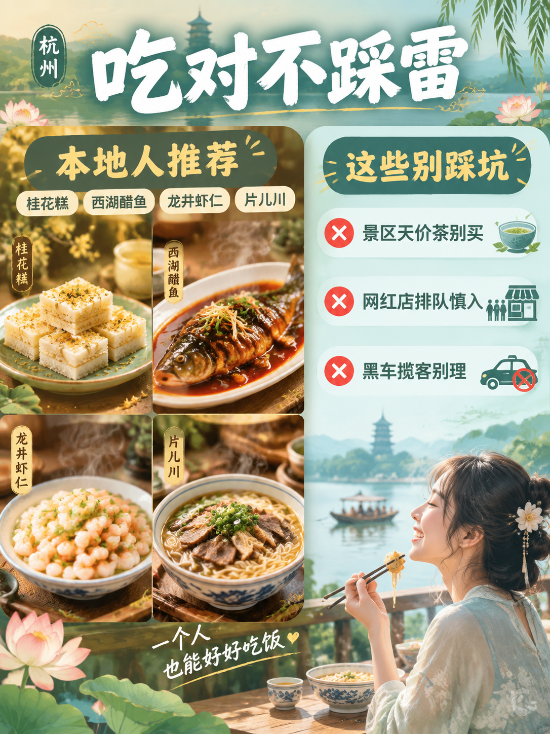 [主图-3] 中秋杭州一人游美食与避坑指南，攻略干货第三张。… - 图片创意预览