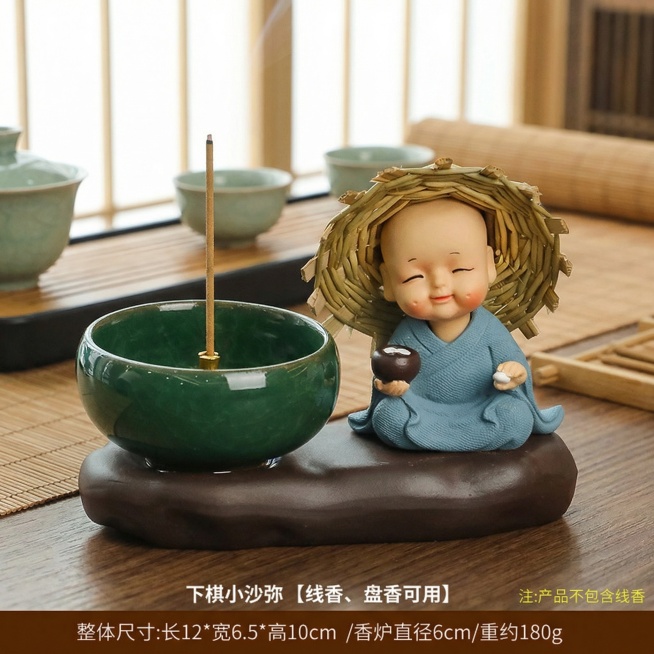 更换为禅意茶桌背景，“草帽和尚-棋”改为“下棋小沙弥”，主体视觉大小不变，其他保持不变预览效果