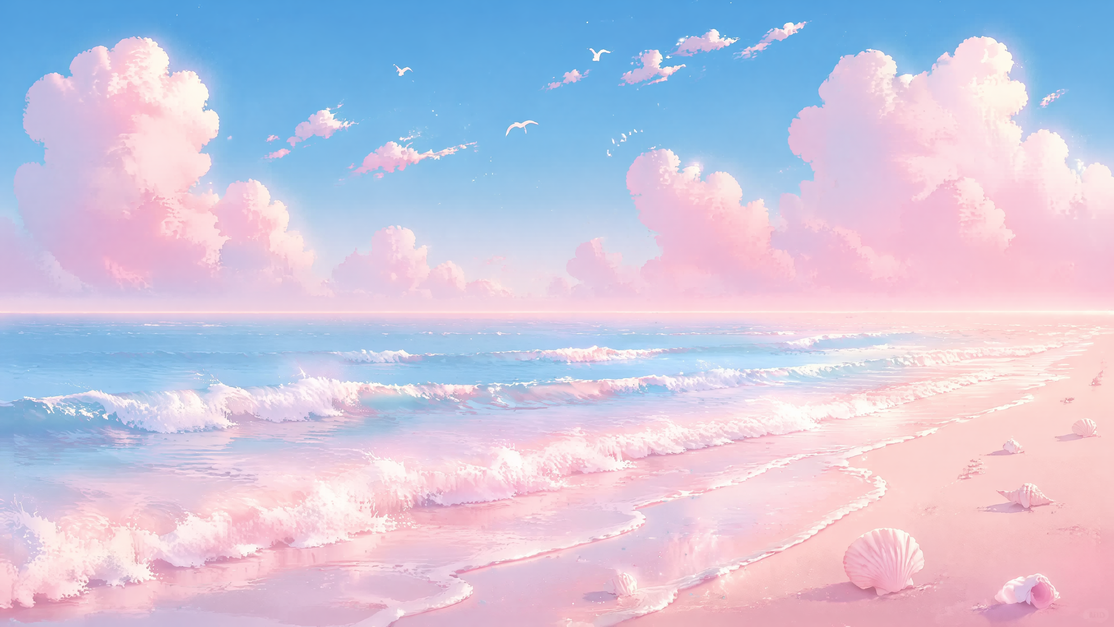 参考参考图的粉色海边插画风格，重新生成这幅粉色海边沙滩海浪的梦… - 图片创意预览